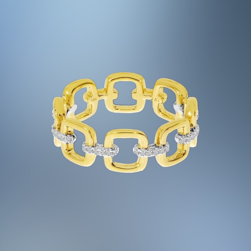 14KT YELLOW GOLD DIAMOND LINK BAND RING FEATURING ROUND BRILLIANT CUT DIAMONDS TOTALING 0.13 CTS