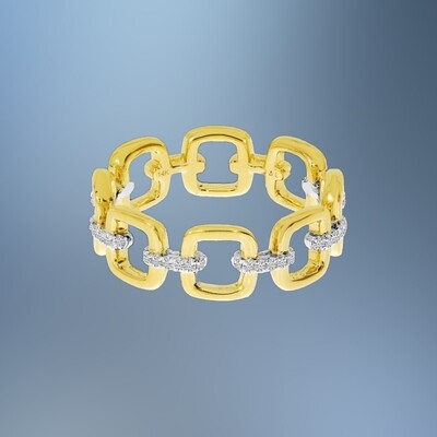 14KT YELLOW GOLD DIAMOND LINK BAND RING FEATURING ROUND BRILLIANT CUT DIAMONDS TOTALING 0.13 CTS