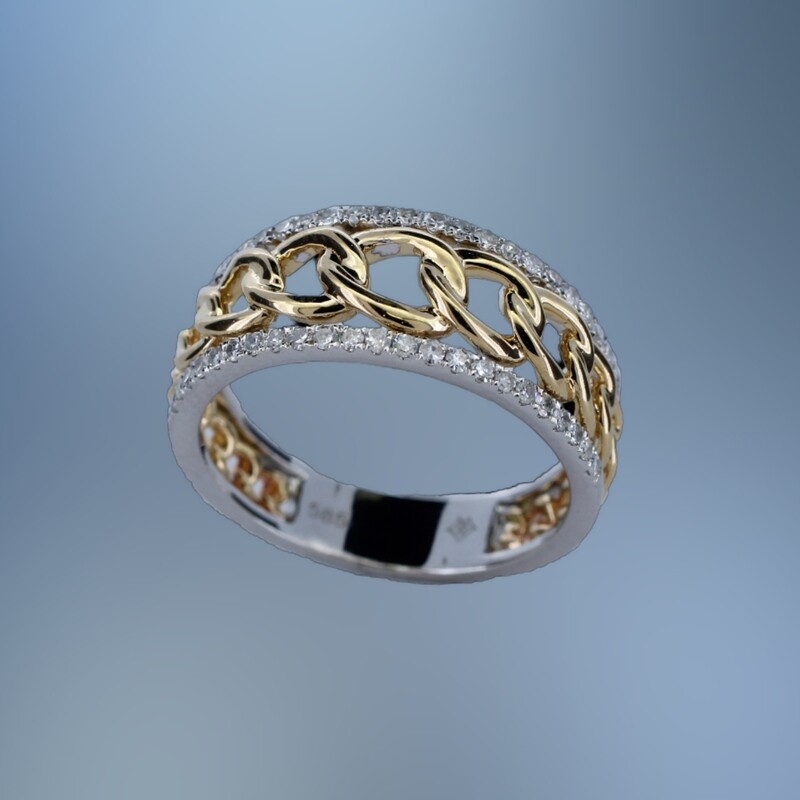 ONE 14 KT YELLOW & WHITE GOLD FASHION RING FEATURING (46) ROUND BRILLIANT CUT DIAMONDS TOTALING .28 CTS.