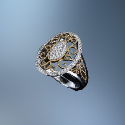14KT TWO TONE DIAMOND FASHION RING FEATURING 71 ROUND BRILLIANT CUT DIAMONDS TOTALING 0.40 CTS
