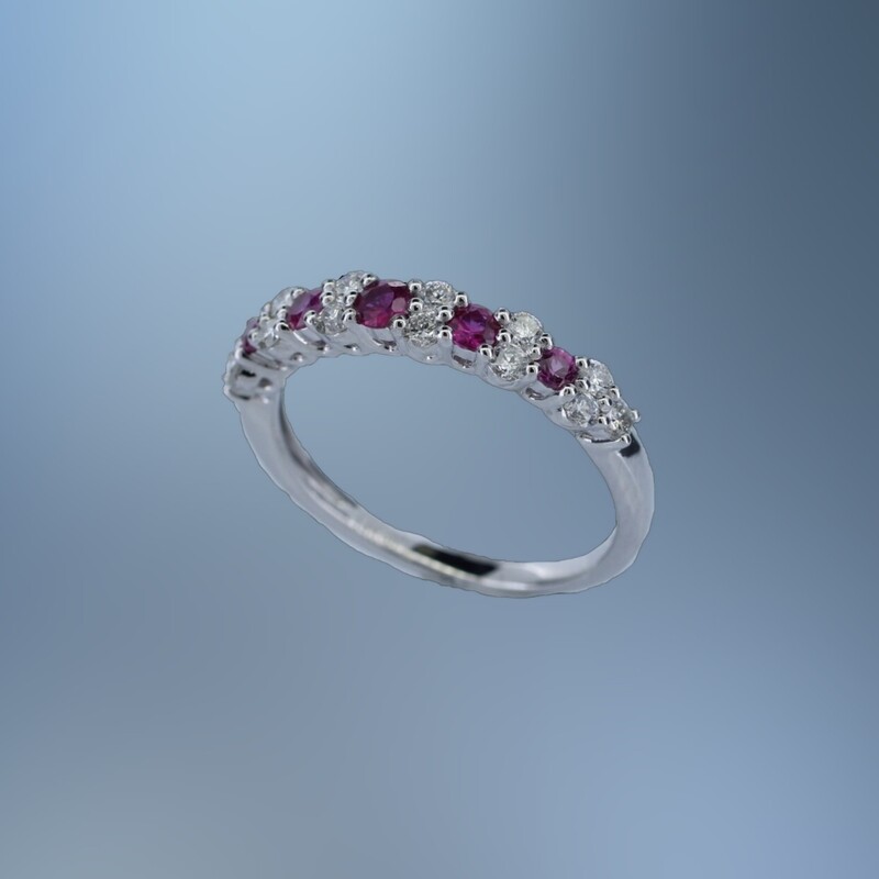 ONE 14KT WHITE GOLD LADYS NATURAL RUBY AND DIAMOND RING CONTAINING .35 CTTW OF NATURAL ROUND BRILLIANT CUT DIAMONDS AND .31 CTTW OF NATURAL ROUND BRILLIANT CUT RUBYS