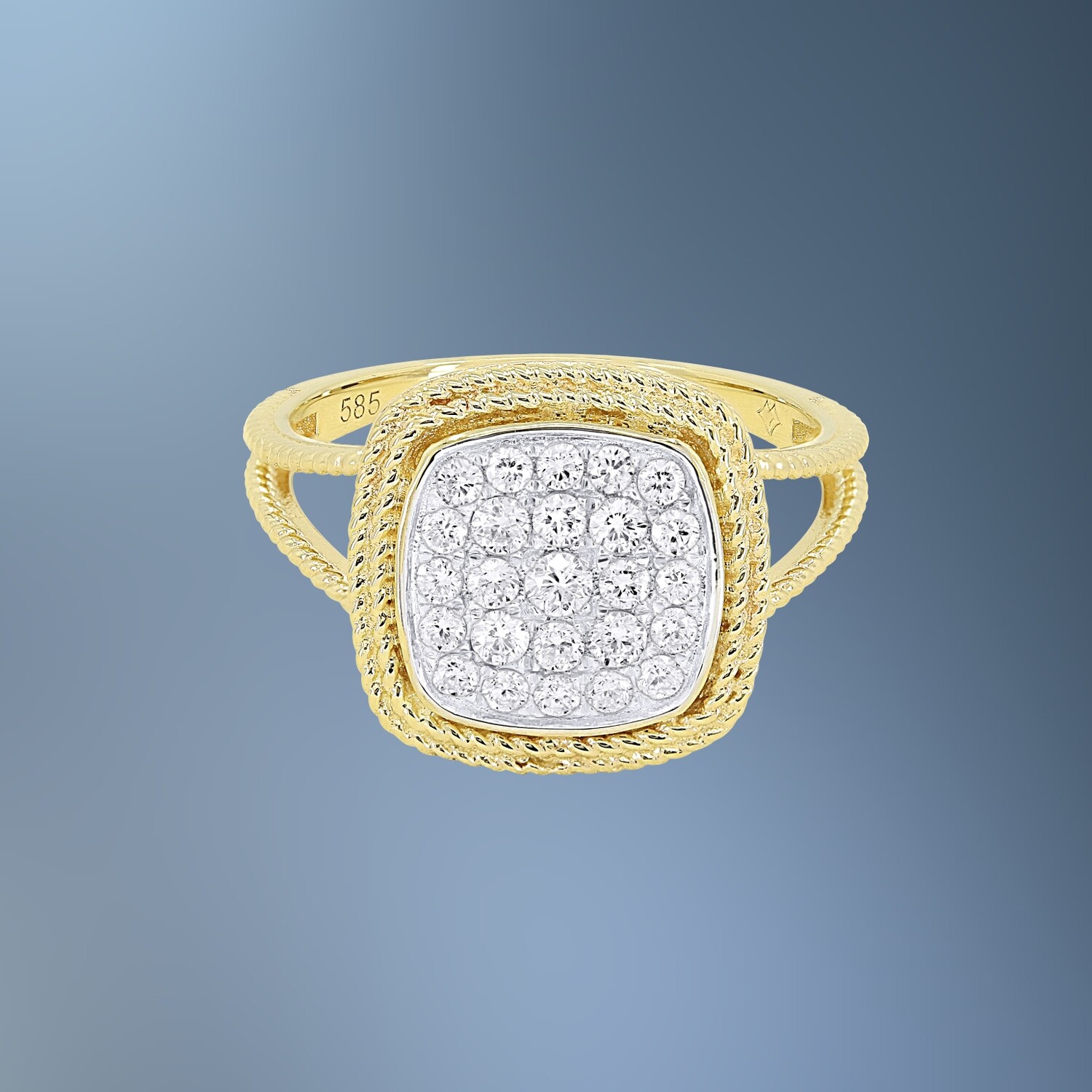 14KT YELLOW GOLD DIAMOND RING FEATURING 25 ROUND BRILLIANT CUT DIAMONDS TOTALING .45CTS