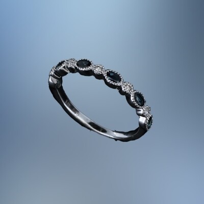 14KT WHITE GOLD DIAMOND & SAPPHIRE BAND FEATURING 6 SAPPHIRES TOTALING 0.55 CTS & 5 ROUND BRILLIANT DIAMONDS TOTALING 0.07CTS
