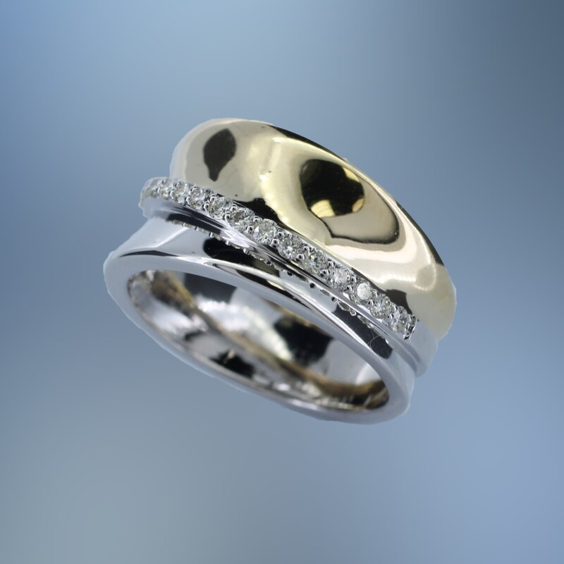 14KT TWO TONE WIDE DIAMOND FASHION RING FEATURING .40 CTS OF ROUND BRILLIANT DIAMONDS