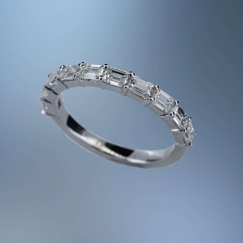 VK15W  14KT WHITE GOLD LADY'S DIAMOND WEDDING BAND FEATURING 10 EMERALD CUT DIAMONDS TOTALING 1.17 CTS