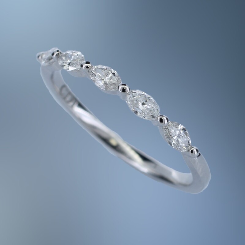 14 KARAT WHITE GOLD 5 STONE SIDE SET MARQUISE DIAMOND WEDDING BAND TOTALING .35 CTS WEDDING BAND.​ ​