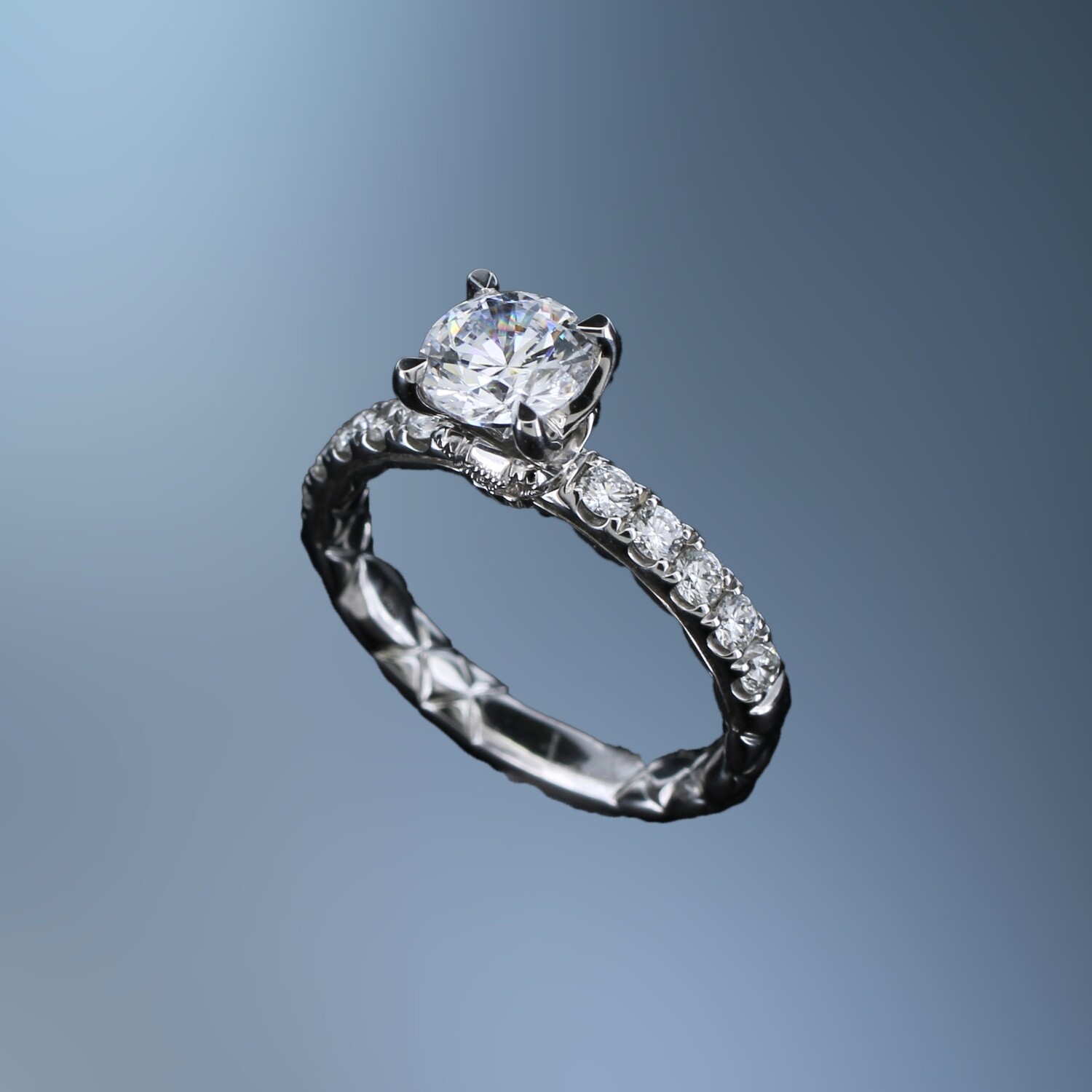 A. JAFFE 14KT WHITE GOLD ENGAGEMENT RING FEATURING 12 ROUND BRILLIANT CUT DIAMONDS TOTALING 0.46 CTS