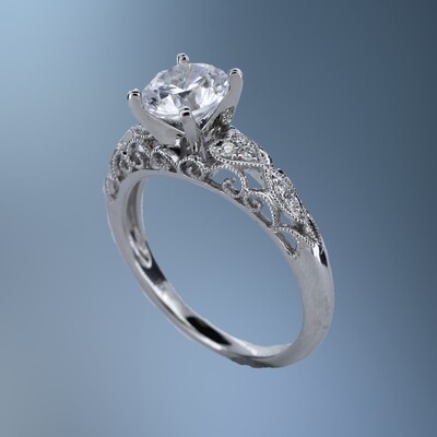 ONE 14KT WHITE GOLD VINTAGE STYLE ENGAGEMENT RING