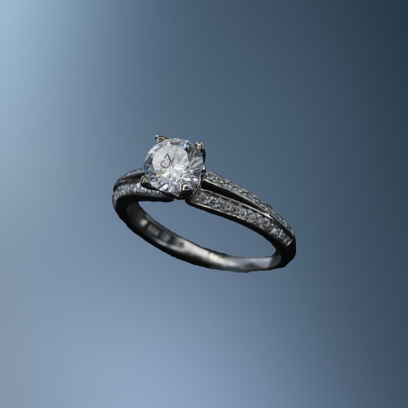 14K WHITE GOLD SEMI MOUNT W/ SPLIT SHANK & MILGRAIN EDGES FEATURING  44 ROUND BRILLIANT CUT DIAMONDS TOTALING .20 CTS
