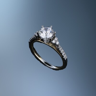14KT TWO TONE ENGAGEMENT RING FEATURING 16 ROUND BRILLIANT DIAMONDS TOTALING 0.21CTS