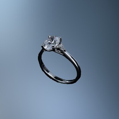 14KT WHITE GOLD ENGAGEMENT RING FEATURING TWO PEAR SHAPE SIDE DIAMONDS TOTALING .08 CTS
