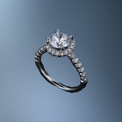 14 KT WHITE GOLD HALO STYLE ENGAGEMENT RING FEATURING DIAMONDS TOTALING .47 CTS
