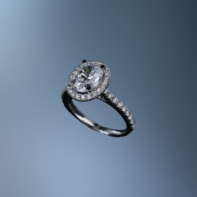 14KT WHITE GOLD HALO ENGAGEMENT RING FEATURING 40 ROUND BRILLIANT CUT DIAMONDS TOTALING .44 CTS