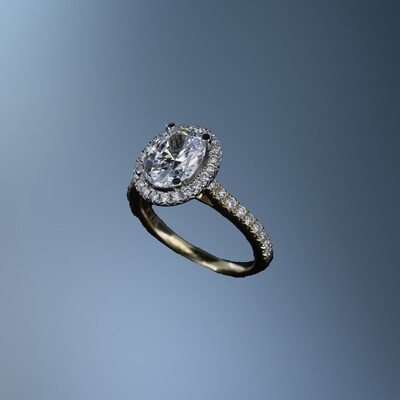 14KT YELLOW GOLD HALO ENGAGEMENT RING FEATURING 40 ROUND BRILLIANT DIAMONDS TOTALING .44 CTS
