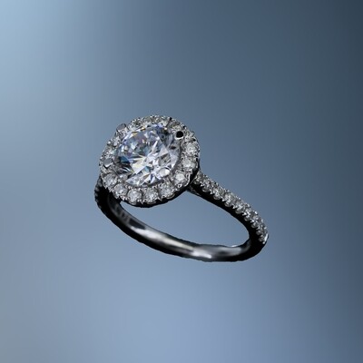 14KT WHITE GOLD ENGAGEMENT HALO RING FEATURING 34 ROUND BRILLIANT DIAMONDS TOTALING .49 CTS
