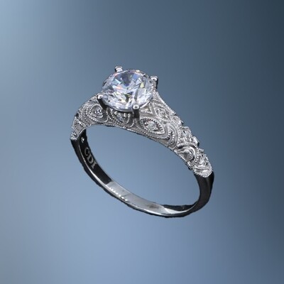 14KT WHITE GOLD VINTAGE ENGAGEMENT RING FEATURING 12 ROUND BRILLIANT CUT DIAMONDS TOTALING 0.10CTS
