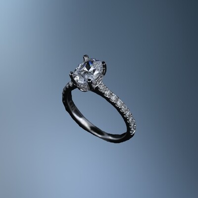 14KT WHITE GOLD HIDDEN HALO ENGAGEMENT RING FEATURING 30 ROUND BRILLIANT DIAMONDS TOTALING .38 CTS