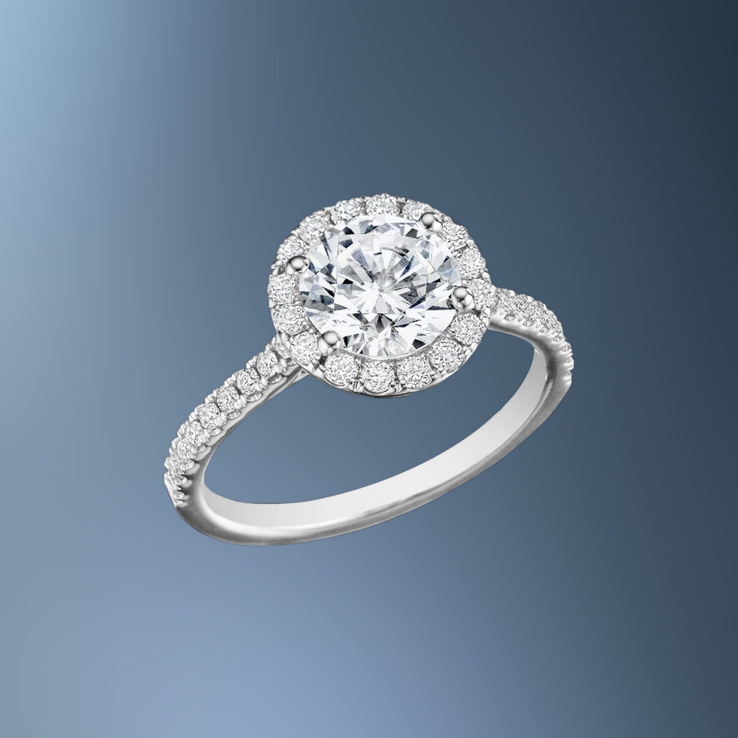 14KT WHITE GOLD HALO ENGAGEMENT RING FEATURING 38 ROUND BRILLIANT CUT DIAMONDS TOTALING .47 CTS 14KT WHITE GOLD HALO ENGAGEMENT RING FEATURING 38 ROUND BRILLIANT CUT DIAMONDS TOTALING .47 CTS