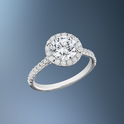 14KT WHITE GOLD HALO ENGAGEMENT RING FEATURING 38 ROUND BRILLIANT CUT DIAMONDS TOTALING .47 CTS