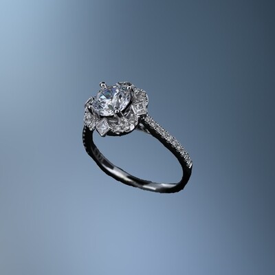 14KT WHITE GOLD HALO ENGAGEMENT RING FEATURING 36 ROUND BRILLIANT CUT DIAMONDS TOTALING .29 CTS
