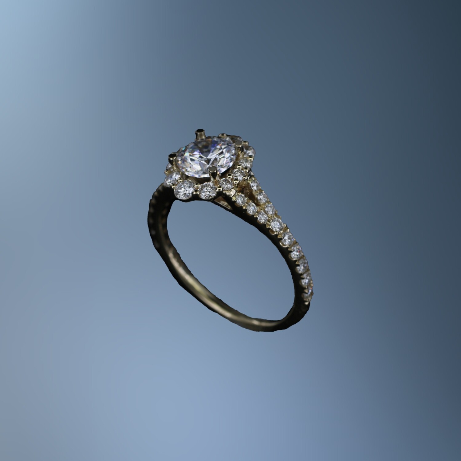 14KT YELLOW GOLD HALO ENGAGEMENT RING