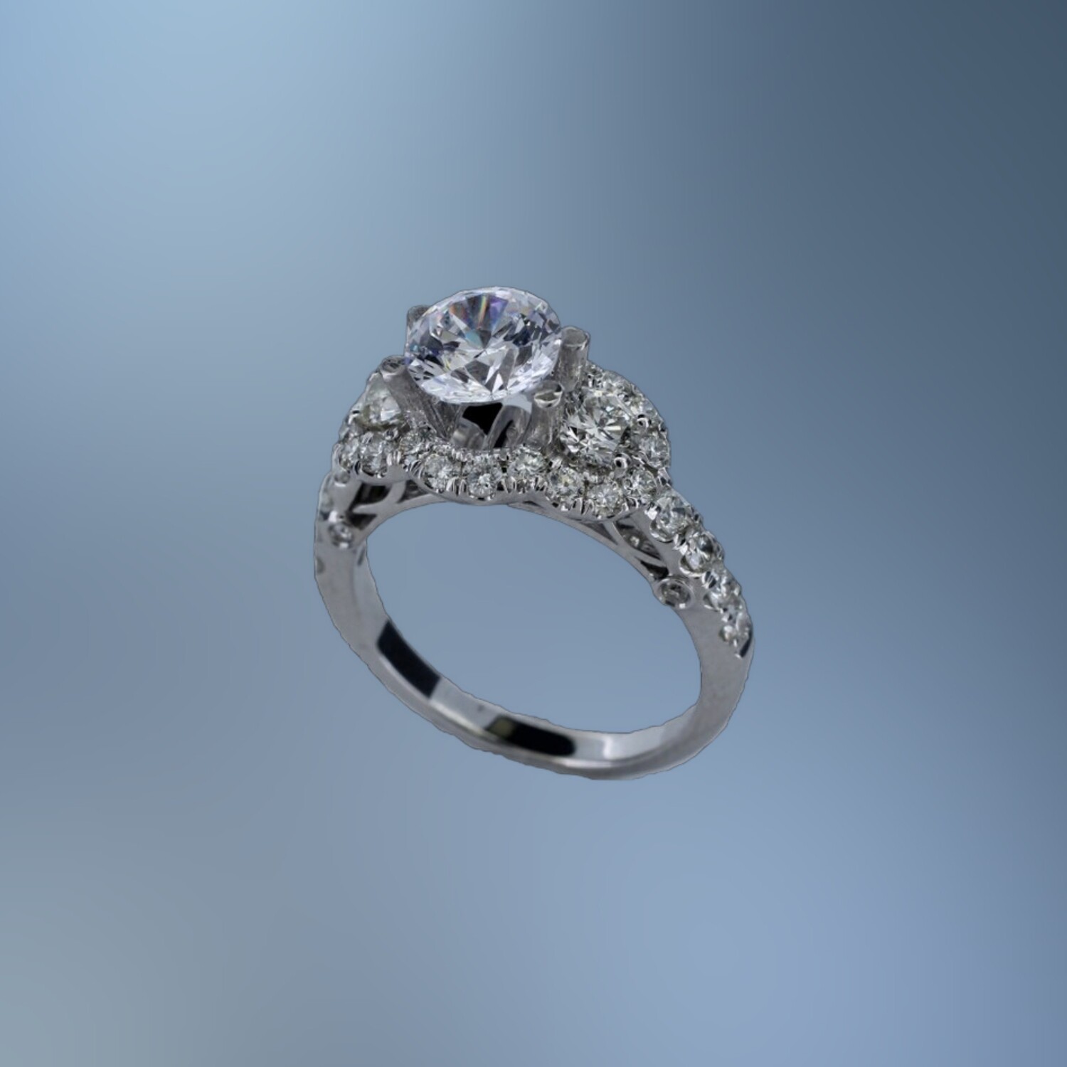 ONE 14KT WHITE GOLD DIAMOND ENGAGEMENT RING FEATURING 36 ROUND BRILLIANT CUT DIAMONDS TOTALING 1.43 CTS. ONE 14KT WHITE GOLD DIAMOND ENGAGEMENT RING FEATURING 36 ROUND BRILLIANT CUT DIAMONDS TOTALING 1.43 CTS.