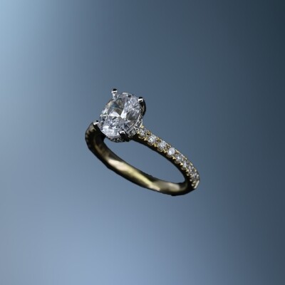 14KT YELLOW GOLD HIDDEN HALO ENGAGEMENT RING FEATURING 30 ROUND BRILLIANT DIAMONDS TOTALING .38 CTS