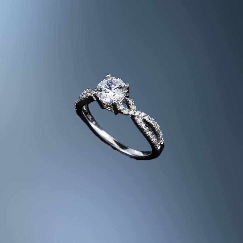 MARTIN FLYER FLYERFIT  MICROPAVE 14KT WHITE GOLD DIAMOND ENGAGEMENT RING FEATURING  60 ROUND BRILLIANT CUT DIAMONDS TOTALING .48 CTS