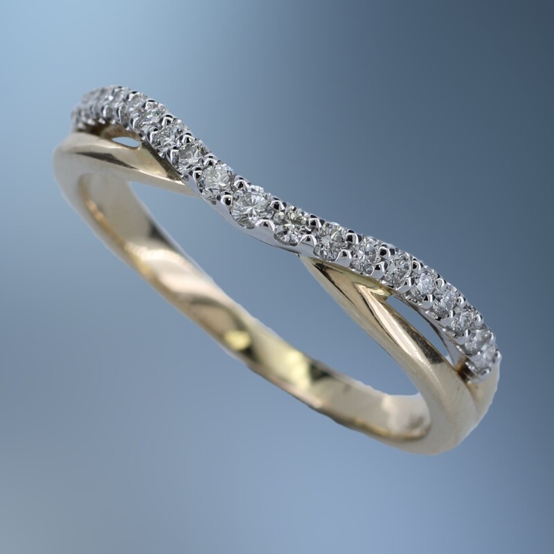 14 KARAT YELLOW GOLD CONTOURED BAND CONTAINING 19 ROUND BRILLIANT CUT DIAMONDS TOTALING 0.17 CARATS​ ​