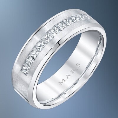 14KT WHITE GOLD 7MM GENTS DIAMOND WEDDING BAND FEATURING 11 ROUND BRILLIANT DIAMONDS TOTALING .65 CTS