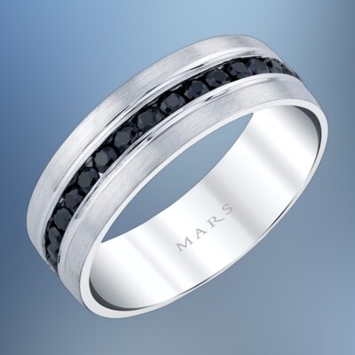 14KT WHITE GOLD 7MM GENTS DIAMOND WEDDING BAND FEATURING 34 BLACK DIAMONDS TOTALING 1.35 CTS