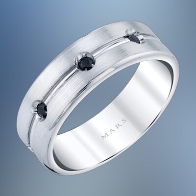 14KT WHITE GOLD 6.5MM GENTS DIAMOND WEDDING BAND FEATURING 8 BLACK DIAMONDS TOTALING .35 CTS