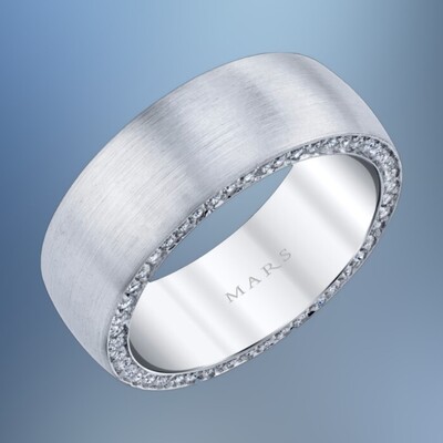 14KT WHITE GOLD GENTS DIAMOND 8MM WEDDING BAND FEATURING 100 ROUND BRILLIANT DIAMONDS TOTALING .80 CTS