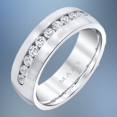 14KT WHITE GOLD GENTS 7MM DIAMOND WEDDING BAND FEATURING 11 ROUND BRILLIANT DIAMONDS TOTALING .70 CTS