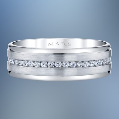 14KT WHITE GOLD GENTS 7MM DIAMOND WEDDING BAND FEATURING 45 ROUND BRILLIANT DIAMONDS TOTALING .65 CTS