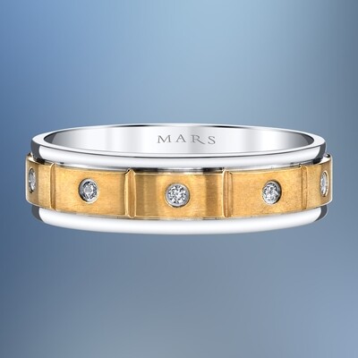 14KT YELLOW & WHITE GOLD GENTS 6MM DIAMOND WEDDING BAND FEATURING 10 ROUND BRILLIANT DIAMONDS TOTALING .15 CTS