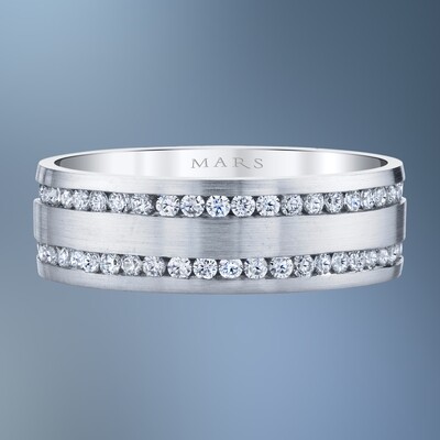14KT WHITE GOLD GENTS 7MM DIAMOND WEDDING BAND FEATURING 90 ROUND BRILLIANT DIAMONDS TOTALING 1.35 CTS