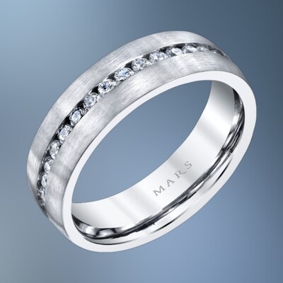 14KT WHITE GOLD GENTS 6.5MM DIAMOND WEDDING BAND FEATURING 35 ROUND BRILLIANT DIAMONDS TOTALING 1.05 CTS