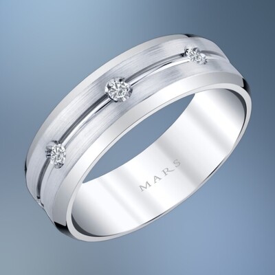 14KT WHITE GOLD 7MM GENTS DIAMOND WEDDING BAND FEATURING 8 ROUND BRILLIANT DIAMONDS TOTALING .25 CTS
