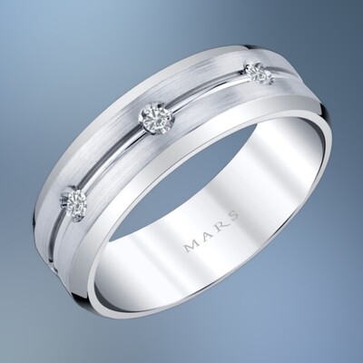 14KT WHITE GOLD 7MM GENTS DIAMOND WEDDING BAND FEATURING  8 ROUND BRILLIANT  DIAMONDS TOTALING .25   CTS
