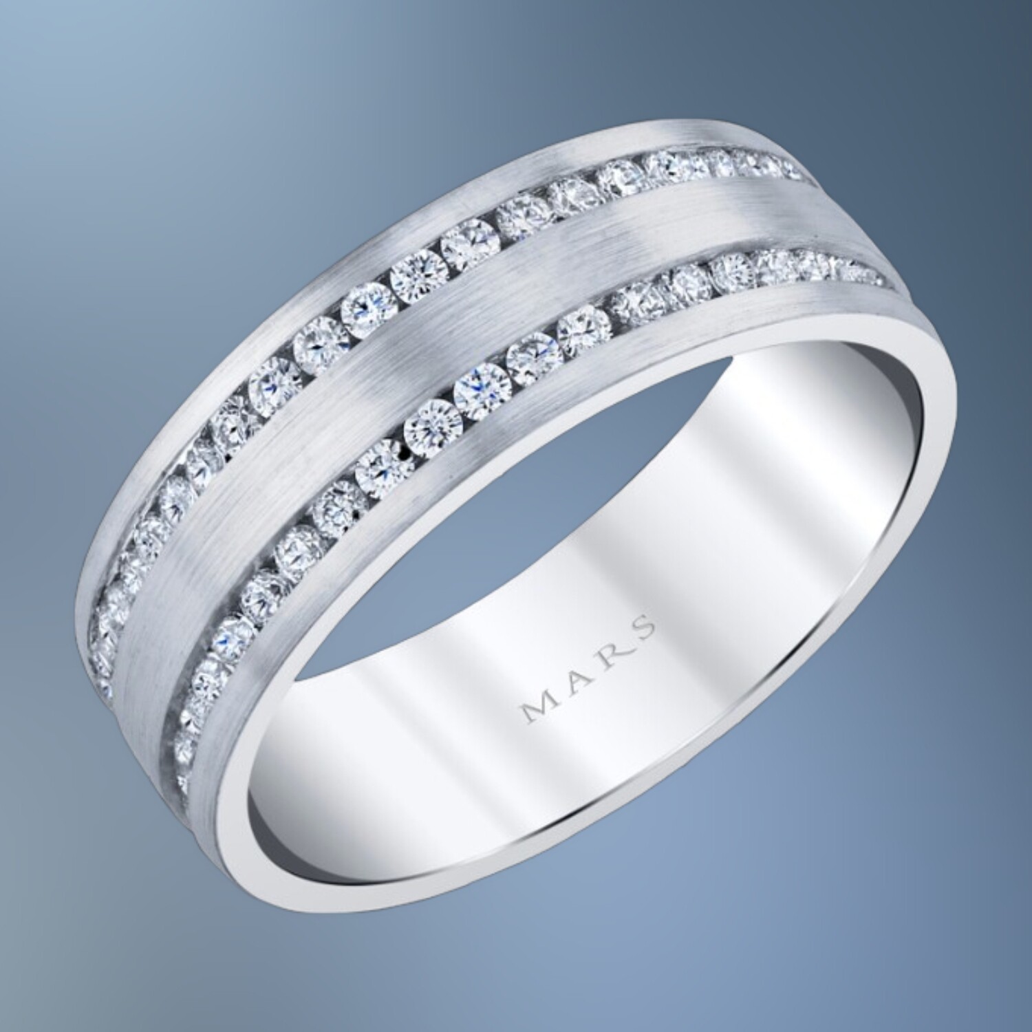 14KT WHITE GOLD GENTS 7MM DIAMOND WEDDING BAND FEATURING  90  ROUND BRILLIANT DIAMONDS TOTALING 1.35  CTS