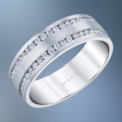 14KT WHITE GOLD GENTS 7MM DIAMOND WEDDING BAND FEATURING 90 ROUND BRILLIANT DIAMONDS TOTALING 1.35 CTS