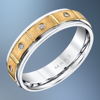 14KT YELLOW & WHITE GOLD GENTS 6MM DIAMOND WEDDING BAND FEATURING 10 ROUND BRILLIANT DIAMONDS TOTALING .15 CTS