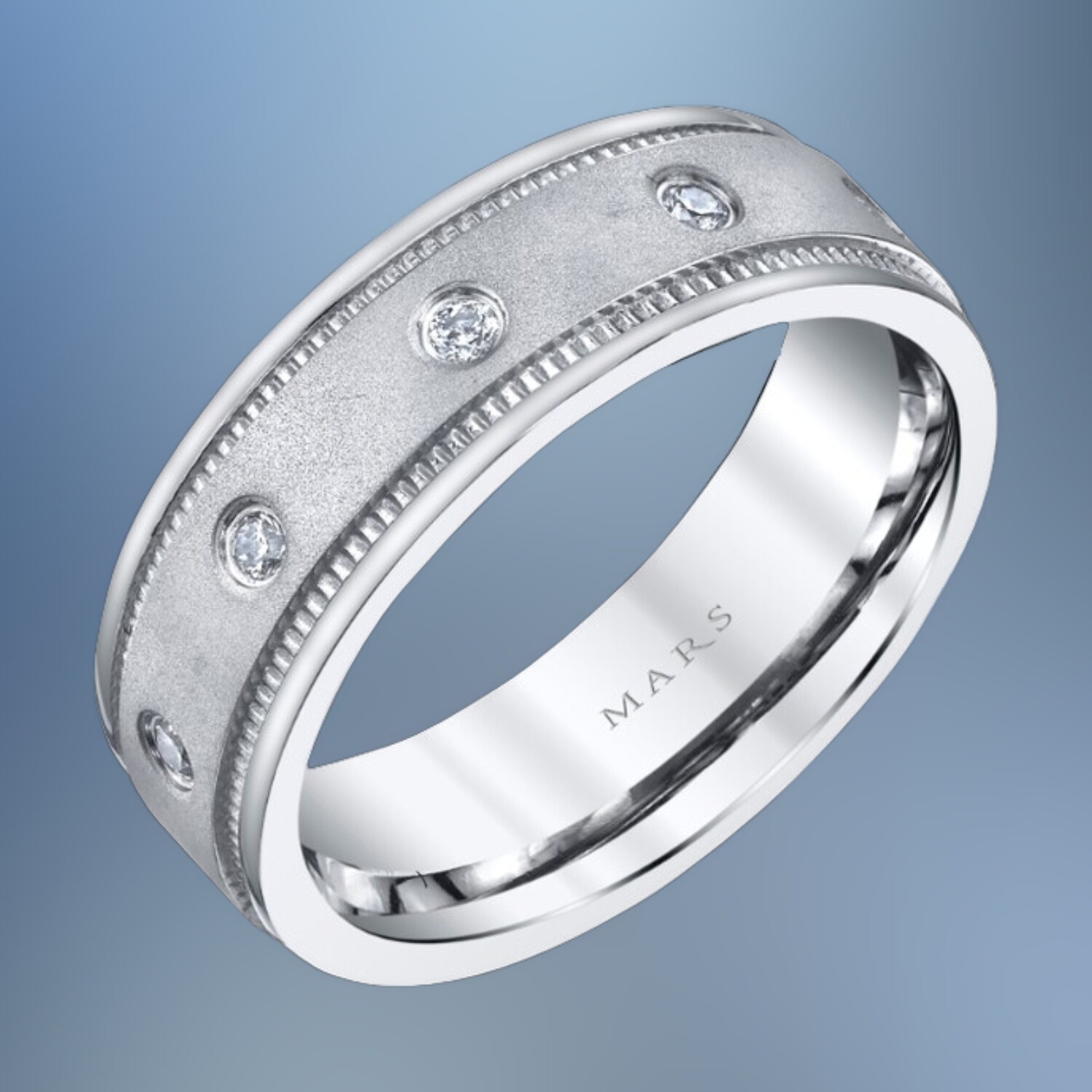 14KT WHITE GOLD GENTS 7MM DIAMOND WEDDING BAND FEATURING 10  ROUND BRILLIANT DIAMONDS TOTALING .30 CTS