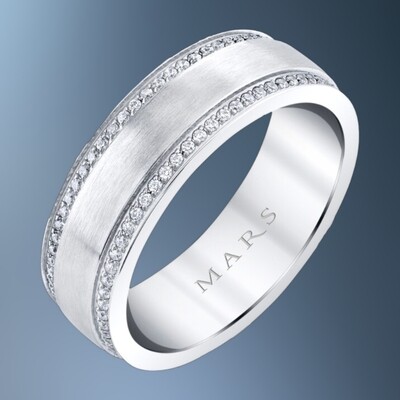 14KT WHITE GOLD 7MM GENTS DIAMOND WEDDING BAND FEATURING 130 ROUND BRILLIANT DIAMONDS TOTALING .65 CTS