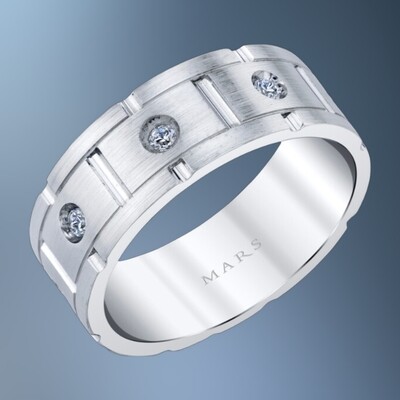 14KT WHITE GOLD GENTS 8MM DIAMOND WEDDING BAND FEATURING 8 ROUND BRILLIANT DIAMONDS TOTALING .28 CTS