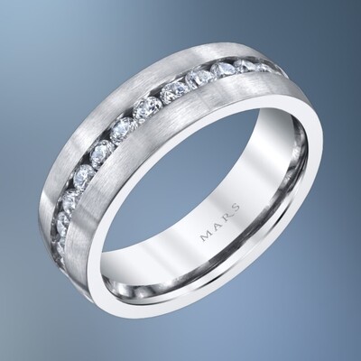 14KT WHITE GOLD GENTS 7MM DIAMOND WEDDING BAND FEATURING 28 ROUND BRILLIANT DIAMONDS TOTALING 1.68 CTS