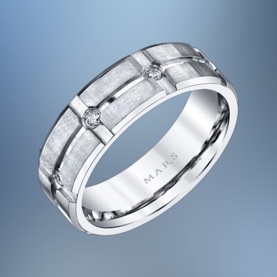 14KT WHITE GOLD GENTS 7MM DIAMOND WEDDING BAND FEATURING 8 ROUND BRILLIANT DIAMONDS TOTALING .20 CTS