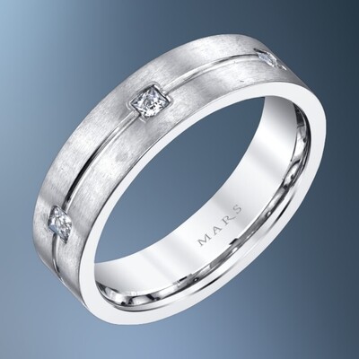 14KT WHITE GOLD 6MM GENTS DIAMOND WEDDING BAND FEATURING 6 ROUND BRILLIANT DIAMONDS TOTALING .36 CTS