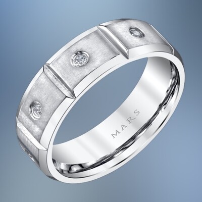14KT WHITE GOLD 7MM GENTS DIAMOND WEDDING BAND FEATURING 8 ROUND BRILLIANT DIAMONDS TOTALING .25 CTS
